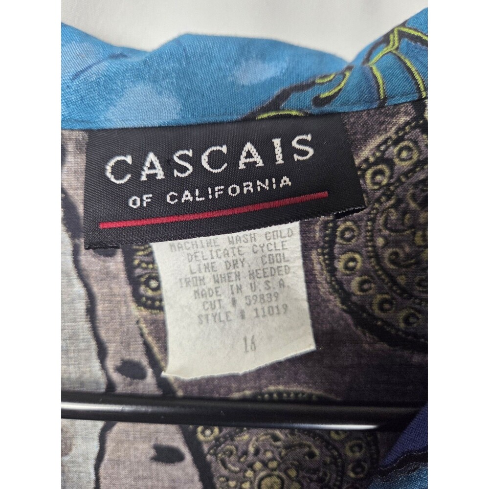 Vintage Cascais California Dress Size 16 Blue Abstract Paisley Sleeveless USA - Picture 7 of 9